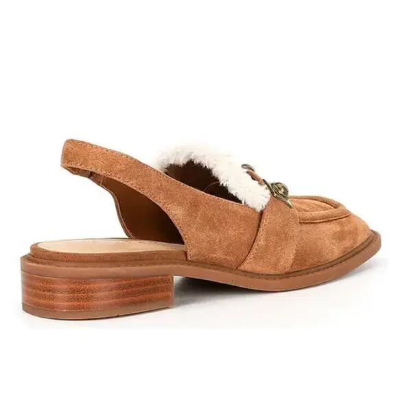 Chelsea & Violet Lundin Suede Slingback Flats Faux Fur 7.5 - Picture 2 of 6